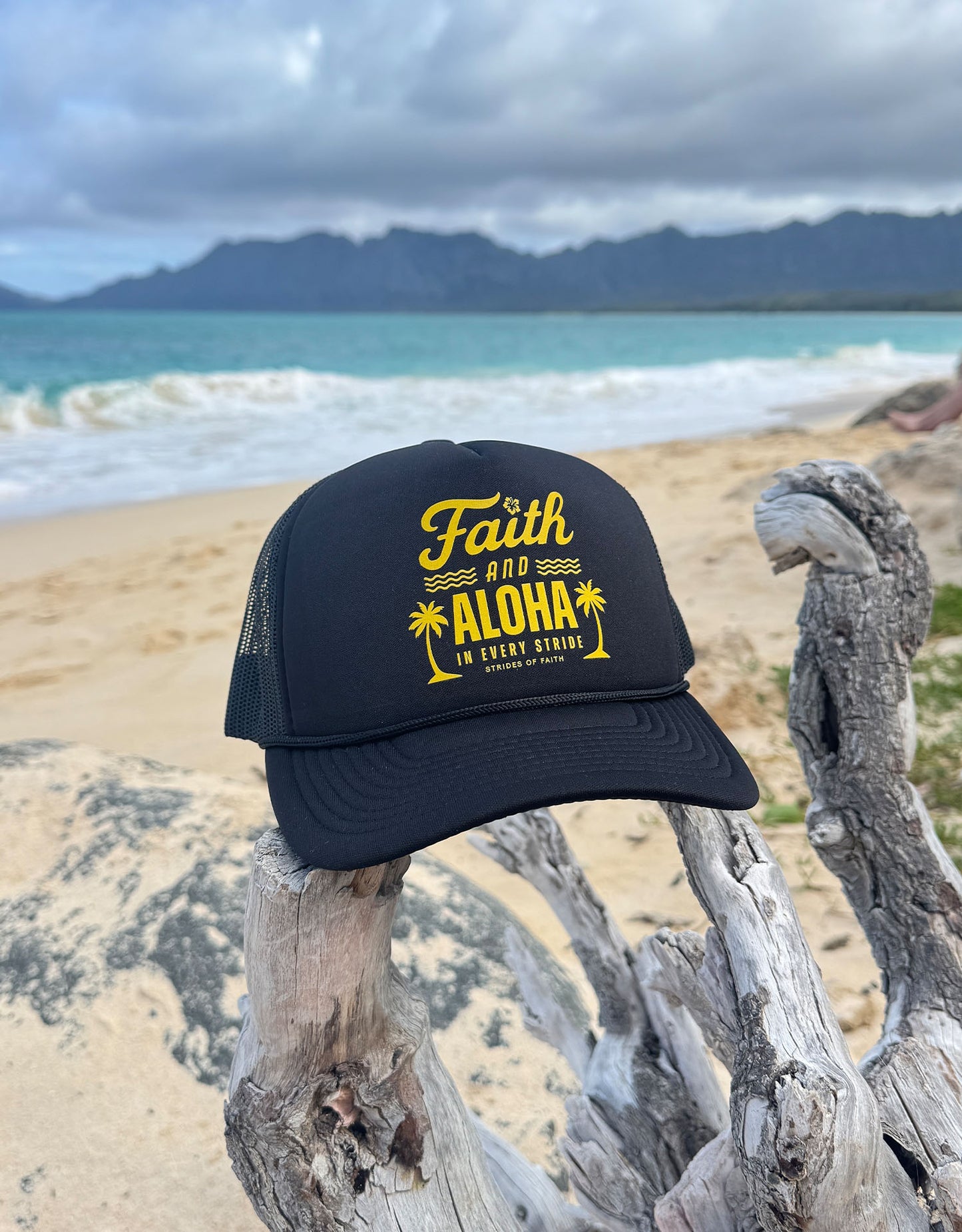 FAITH & ALOHA TRUCKER HAT - Black