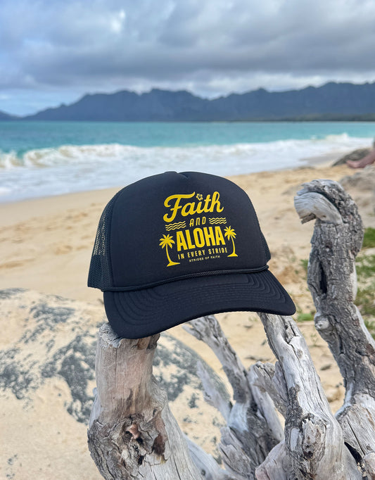 FAITH & ALOHA TRUCKER HAT - Black