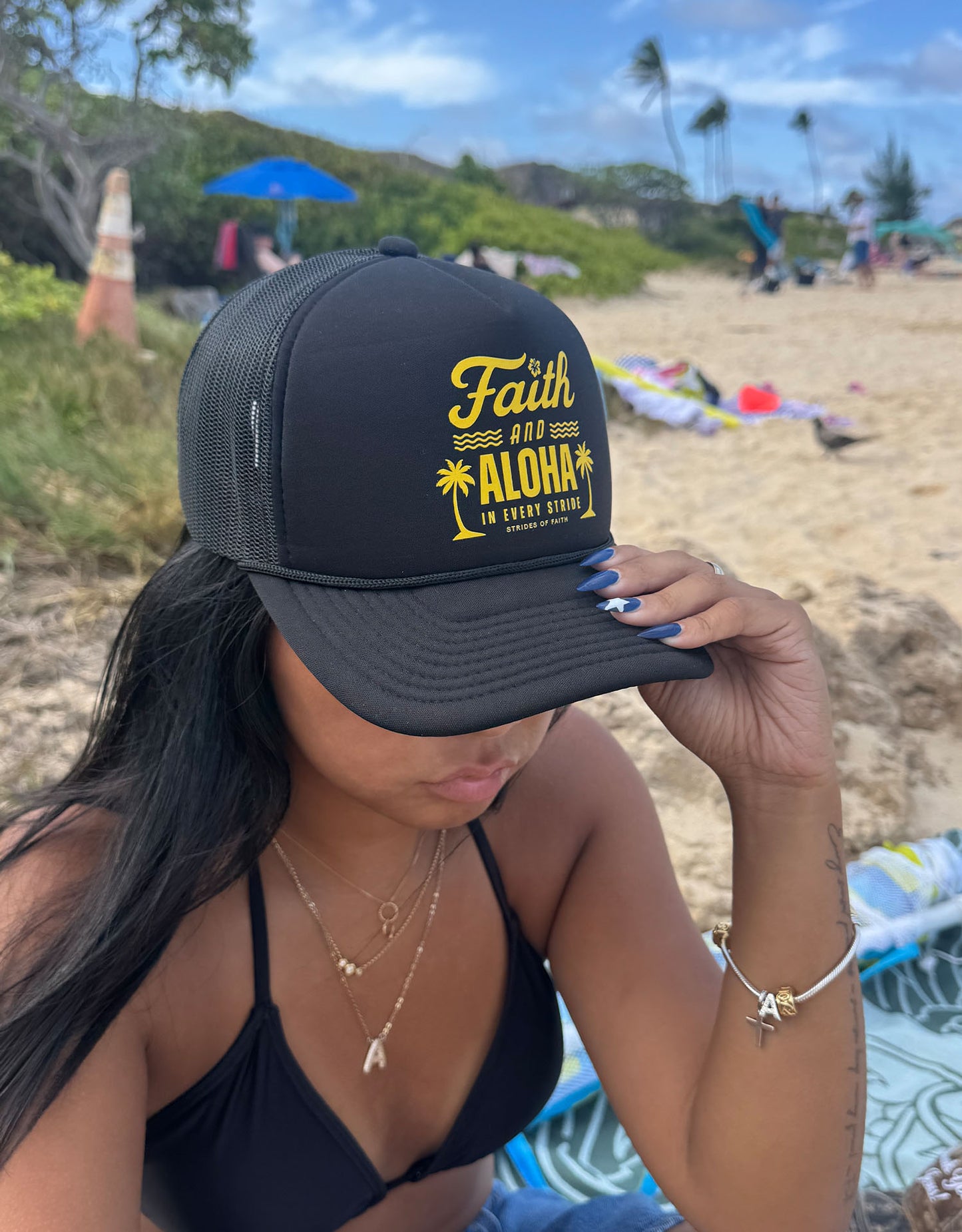 FAITH & ALOHA TRUCKER HAT - Black