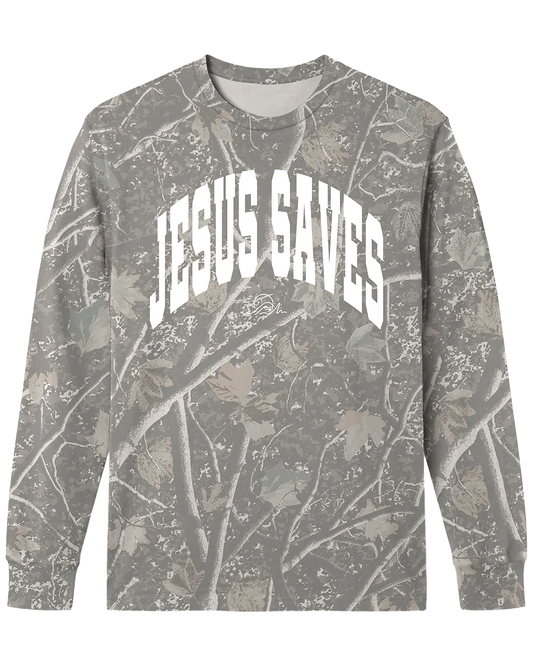 Jesus Saves Camo Crewneck